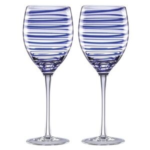 Kate Spade Charlotte Street Wine Glasses Blue Spiral Glasses Set of 2